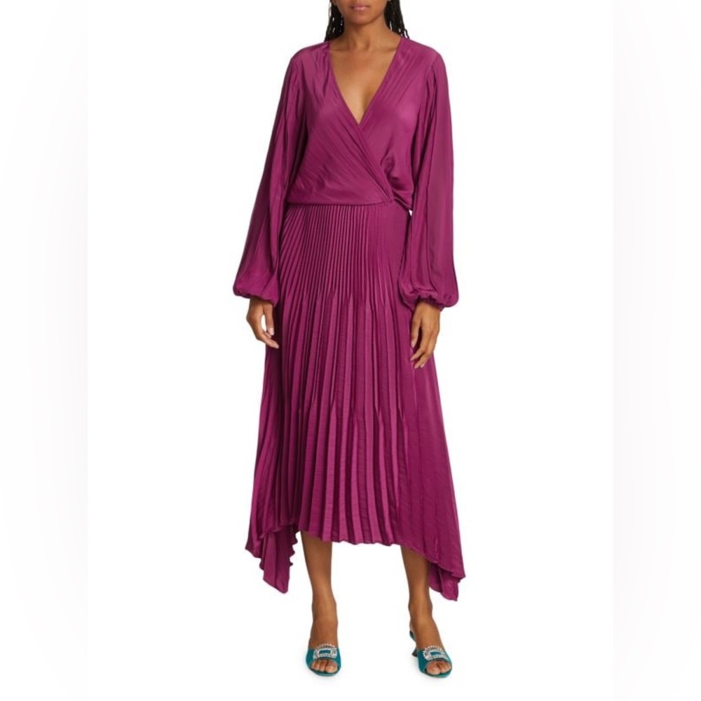NEW WITH TAGS RAMY BROOK Sadie Plissé Midi Dress in Plum Berry